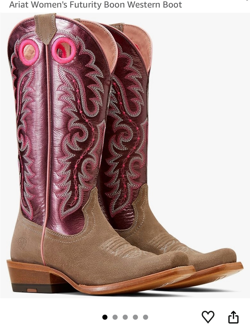 Women’s Ariat Pink Metallic Western Boots w/ Suede Foot - Picture 2 of 2